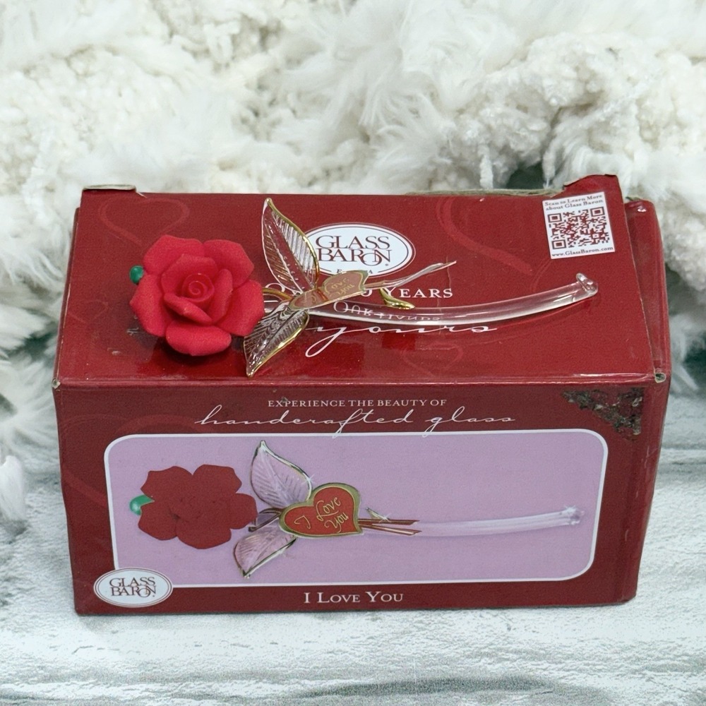 Glass Baron‎ Red Long Stem Rose "I Love You" Gold Accent  Y-S2 808-R5